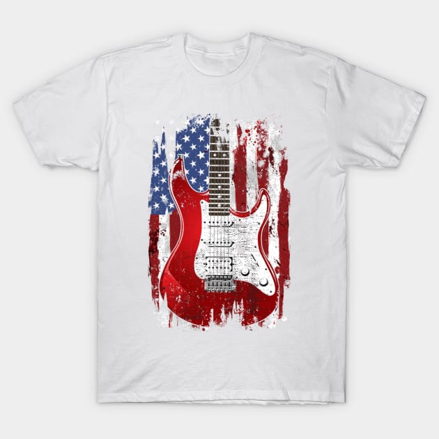 Electric Guitar American Flag Patriotic Guitarist Gift T-Shirt by Marang